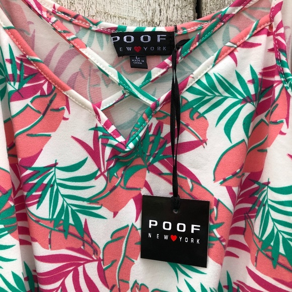 Poof | palm leaf tropical tie front tank top - Picture 4 of 5